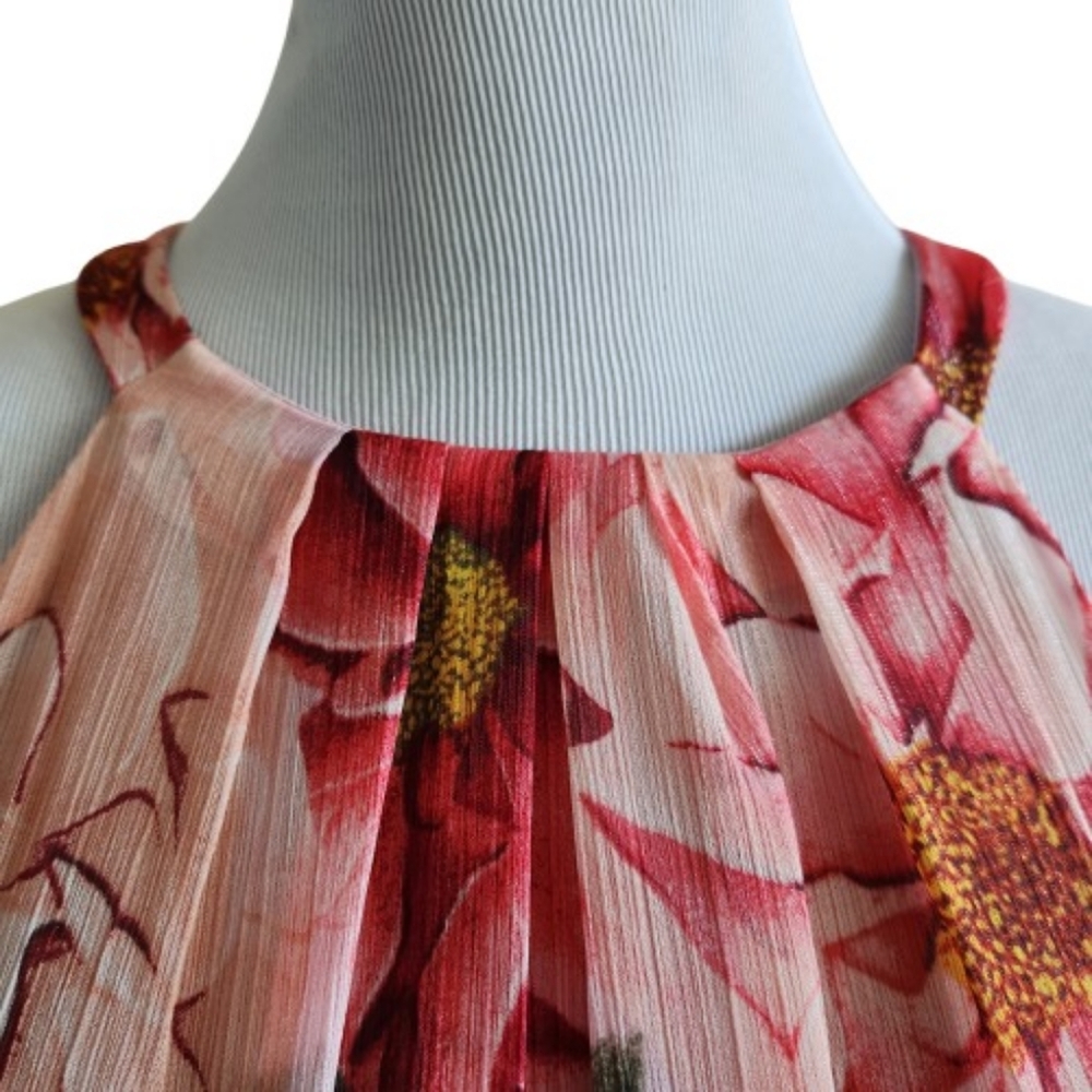 🆕️⬇️R & M Richards Floral Chiffon Gown With Halter Neckline And Ruffled Skirt - Picture 4 of 16